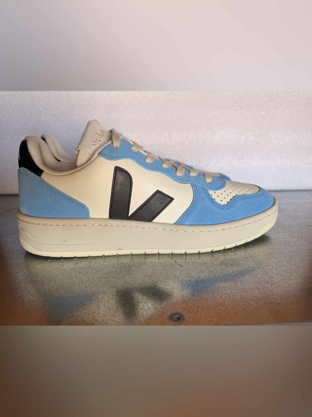 Veja Low-Top Sneaker in White, Light Blue and Black - Picture 1 of 7
